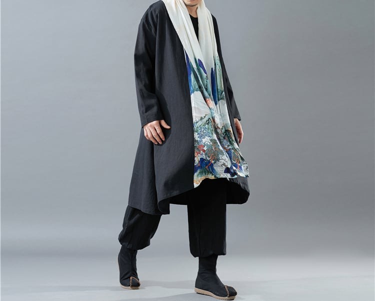 "中国風の春物ロングコート