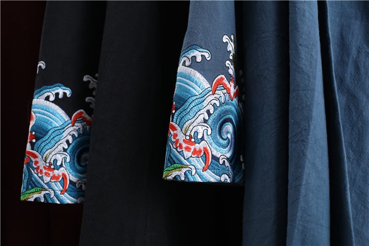 中華風ストール風袖刺繍ロングジャケットの袖口
