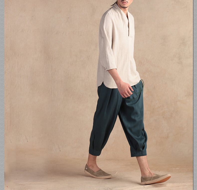 綿麻のカンフーシャツ