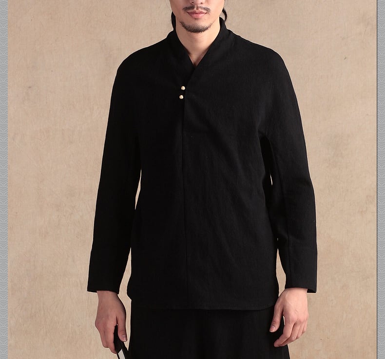 綿麻のカンフーシャツ