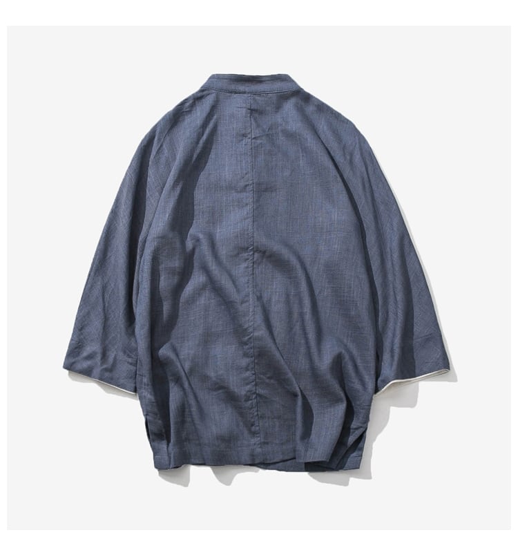 ブルーの中国風7分袖シャツジャケット