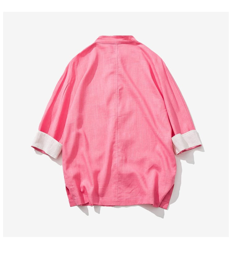 ピンク色の中国風7分袖シャツジャケット