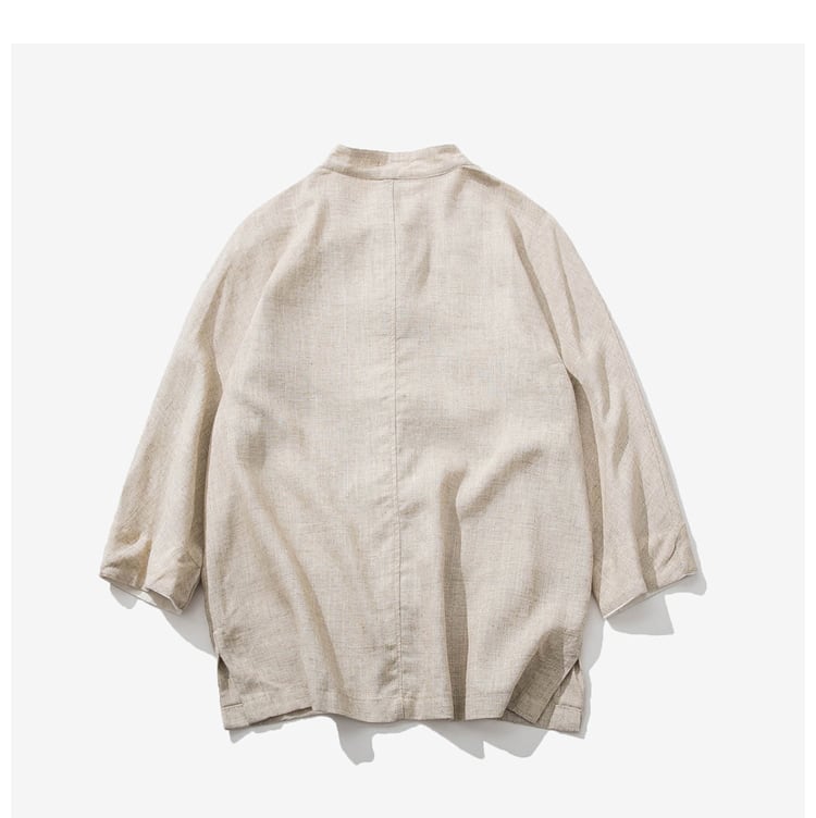 ベージュの中国風7分袖シャツジャケット