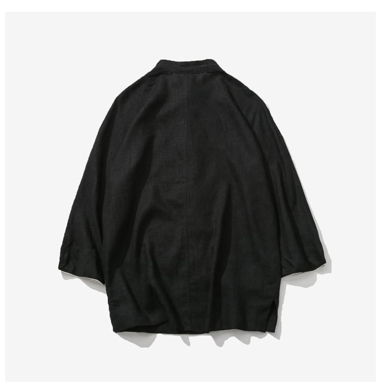 黒の中国風7分袖シャツジャケット