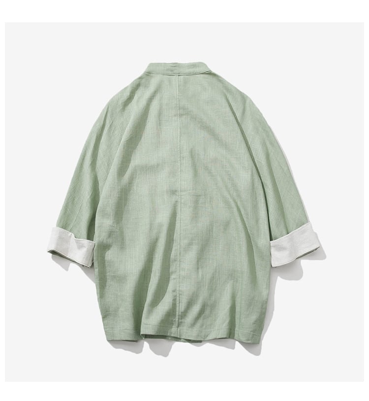 グリーン色のチャイナ風7分袖ジャケット