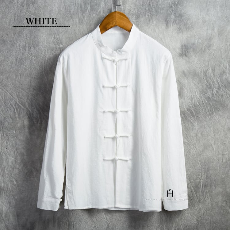 白の中国風スタンドカラージャケット