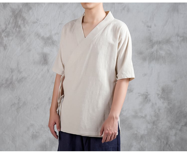 綿麻の中華風半袖Tシャツ