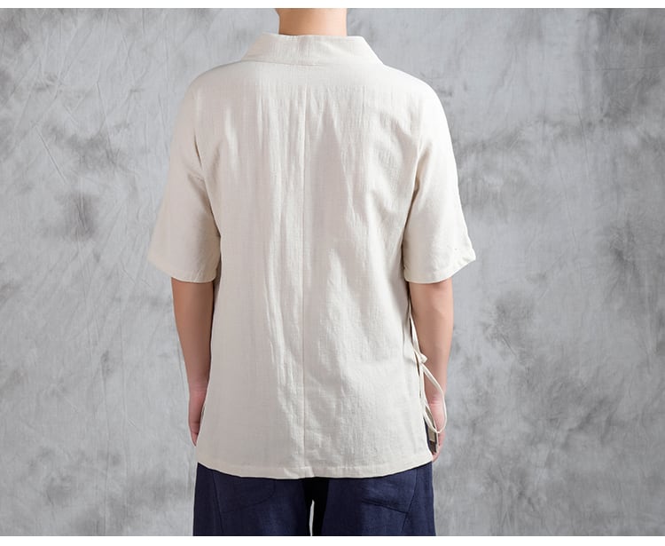 綿麻のチャイナ風半袖Tシャツ