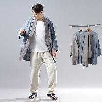 中華風な綿麻のカーディガンジャケット。Tシャツの上から羽織るようなラフな着こなしがカッコいい