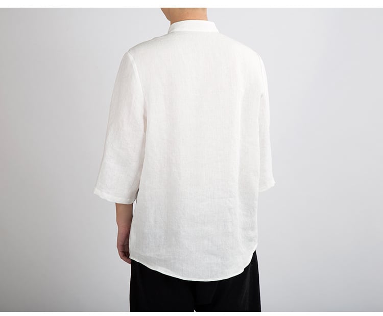 綿麻素材のチャイナTシャツ