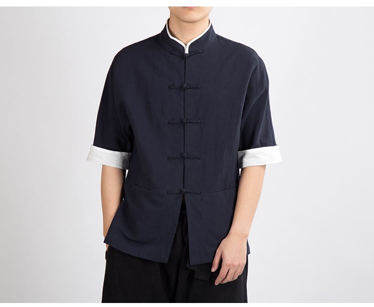 襟パイピング半袖チャイナシャツ（ シャツ）｜チャイナカジュアル