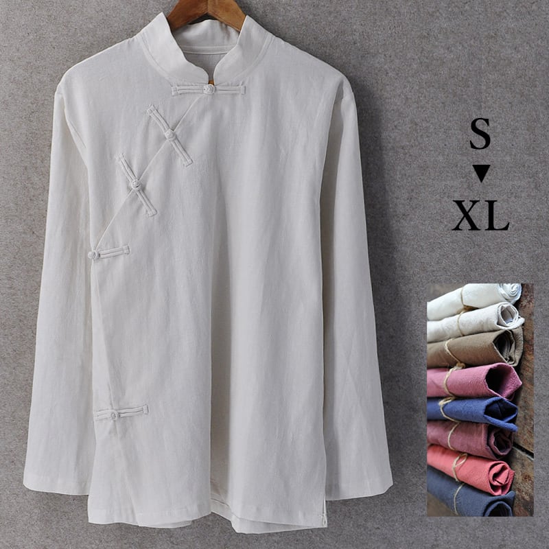 高品質な綿麻素材にを使用した漢服斜め襟シャツ。ナチュラルな中国伝統色を配したこのアイテムは、とてもレトロな雰囲気です。