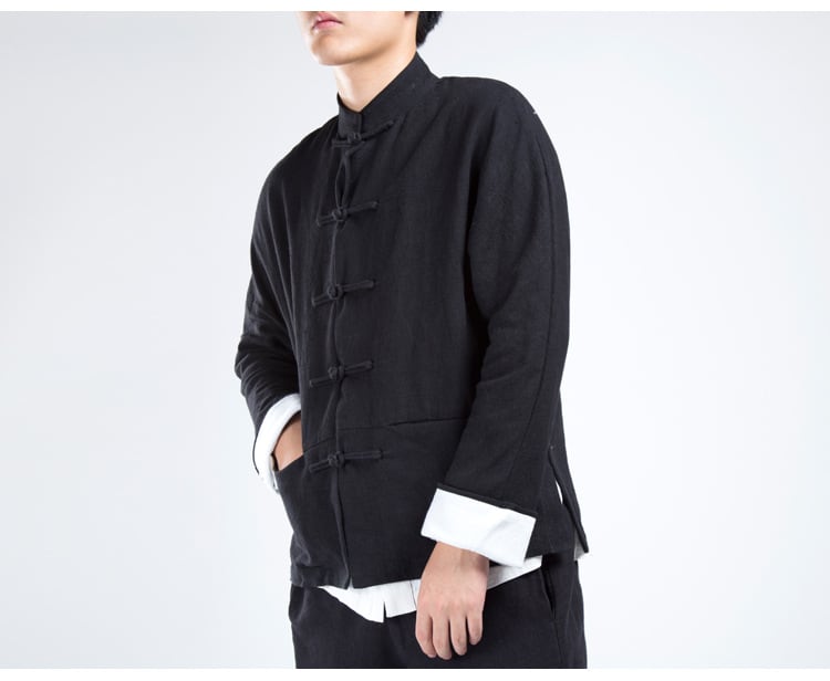 綿麻チャイナ風スタンドカラージャケット