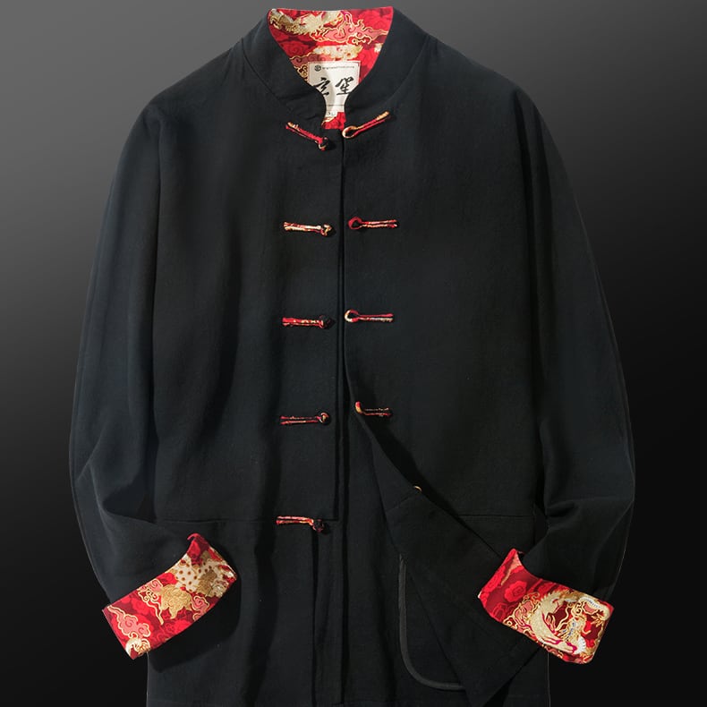 袖口と襟裏のプリントが印象的！綿麻チャイナジャケット