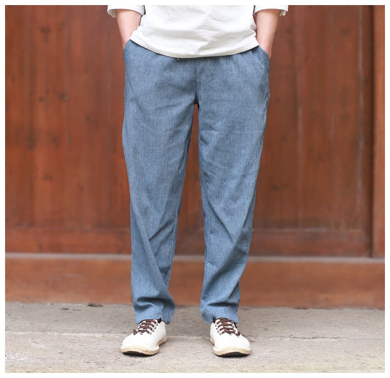 中華風の男性用ストレートパンツ