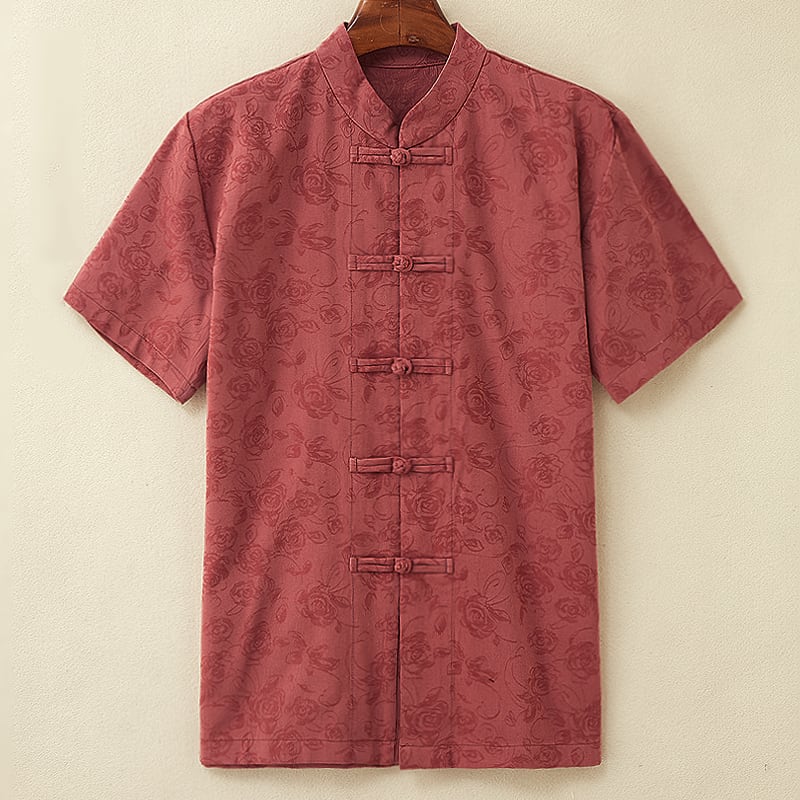 純綿ジャガード半袖チャイナシャツ|メンズのチャイナ服やグッズの販売サイト-チャイナカジュアル