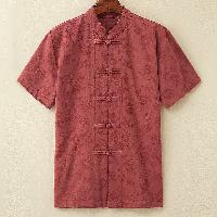 薔薇柄のジャガード生地を使った半袖チャイナシャツ。少しランク上のアウターシャツとして最適です。