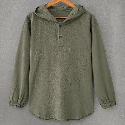 ラフでカジュアルなアイテム！フード付きプルオーバーチャイナシャツ