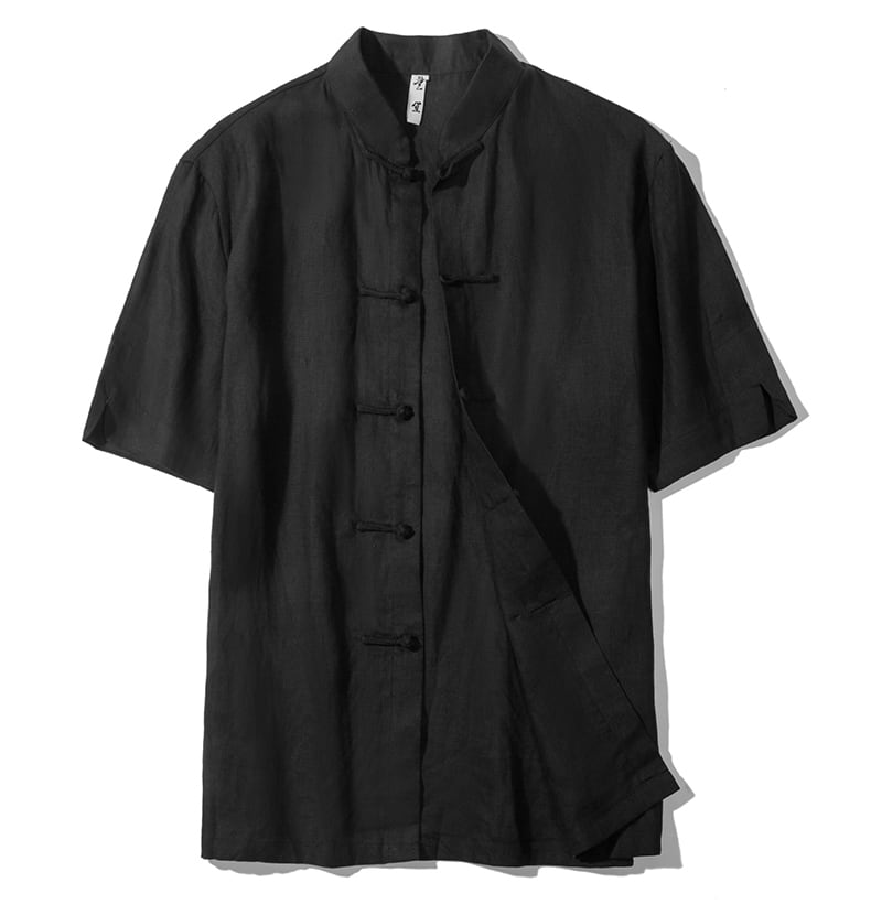 男性用の麻素材チャイナ半袖シャツ