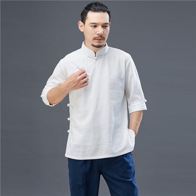 男性用のカンフー5分袖Tシャツ