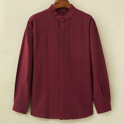 秋のおしゃれなアウターシャツに最適！マオカラー比翼前立てシャツ