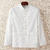 純綿のラフな素材感のチャイナシャツ。カフス袖口は取り外し可能なのでお手入れが簡単です。