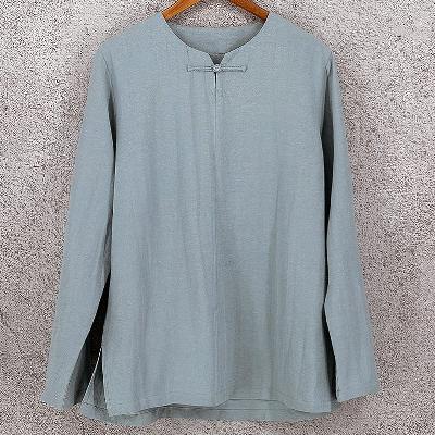 小ぶりのVネックがおしゃれ！良質な綿麻の長袖Tシャツです。