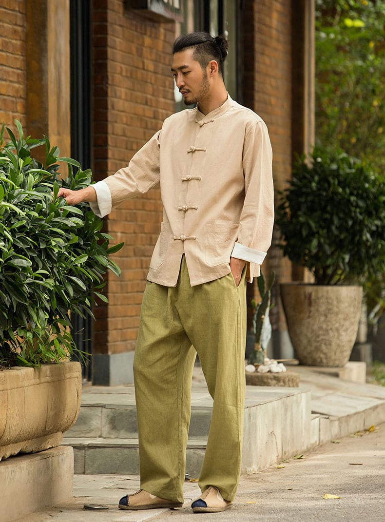 男性用のカジュアルな綿麻チャイナ服