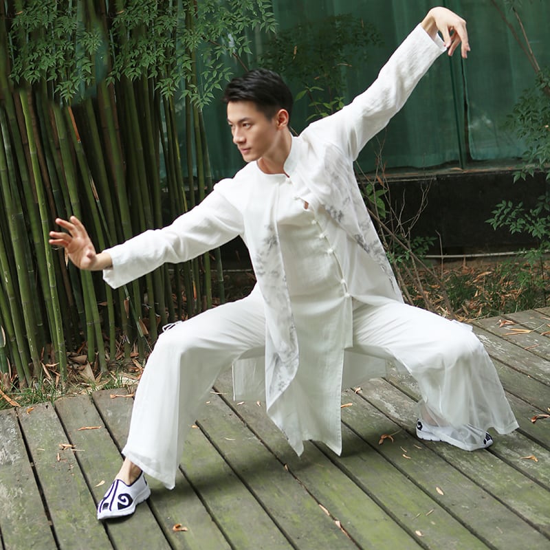 山水の水墨画がプリントされたチャイナローブ！中国伝統のフォーマルな衣装