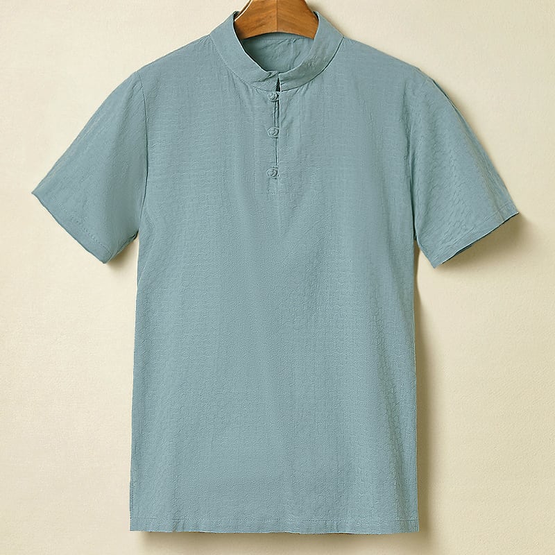 綿100%素材のチャイナTシャツ。レトロな中華紋様のジャガード素材を使用！