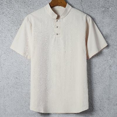 さらっとしたツイルジャガード素材を使った半袖チャイナTシャツ