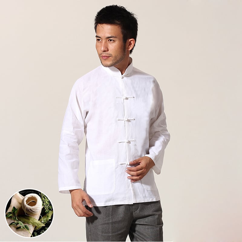 中国伝統のマオカラーシャツ。薄手なので春や夏に適したアイテム