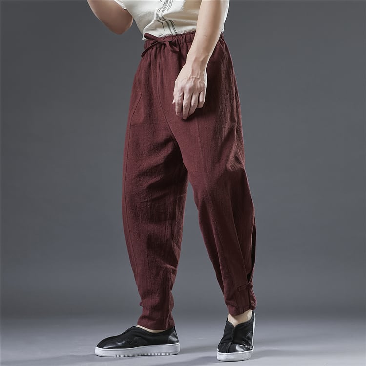 男性用の綿麻パンツ