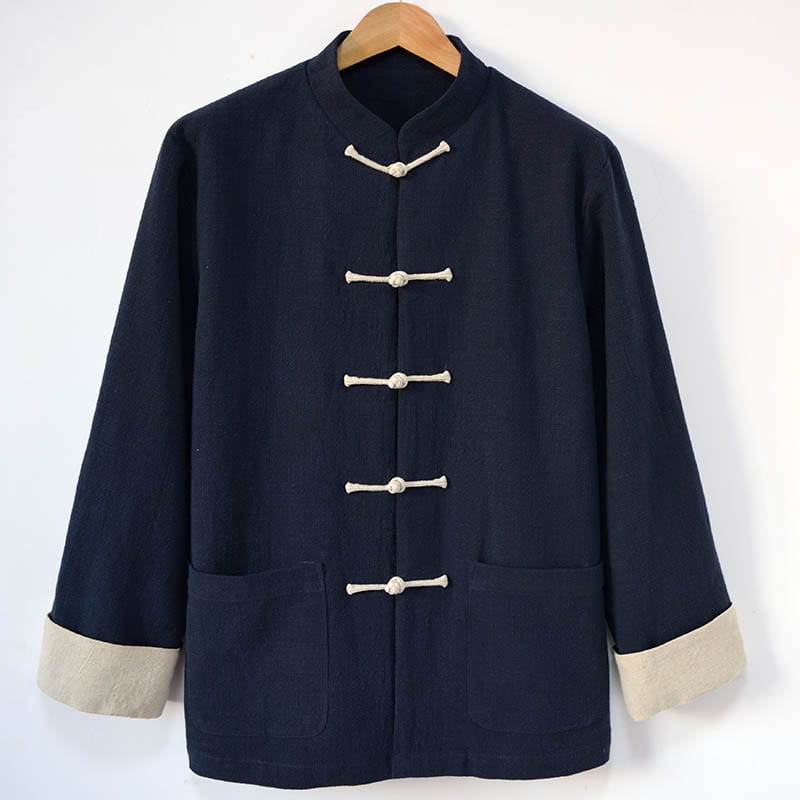 良質な綿麻のジャケット。配色となるボタンと袖口がカジュアルな雰囲気！！