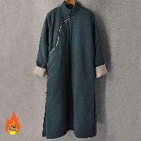 中華スタイルの中綿ロングコート。シルクコットンの中綿キルティングはとても暖か！！