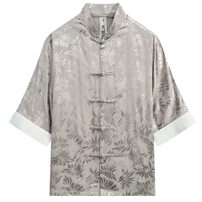 竹の葉柄のジャガードを使った7分袖シャツ！豪華でドレッシーな雰囲気です。
