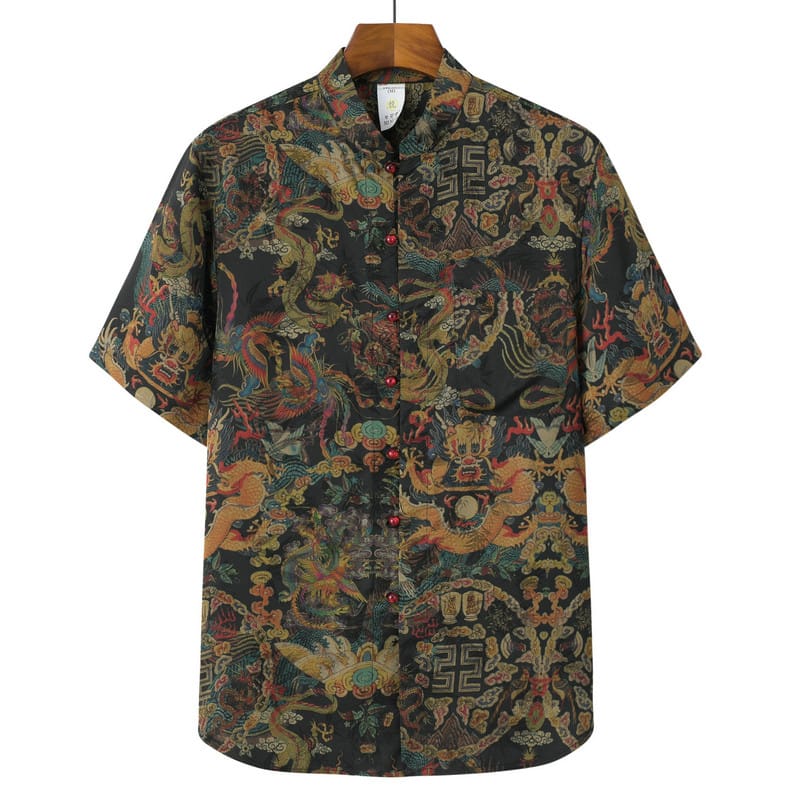 シルク混半袖チャイナシャツ（ ハイグレード）｜チャイナカジュアル