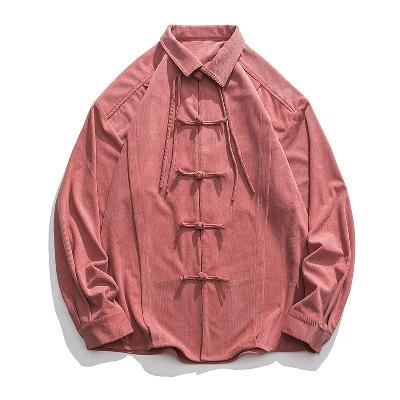 畝のあるピケ織りのチャイナシャツ。秋春の着用にシャツアイテム