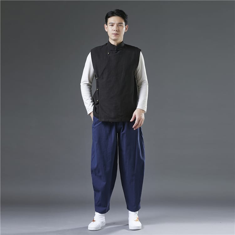 メンズの斜め襟チャイナベスト
