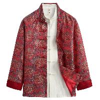 豪華な中国紋様ジャカードのジャケット。使用するブロケード生地は絹のような感触です。