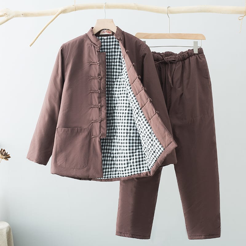 メンズの中綿キルティングチャイナスーツ