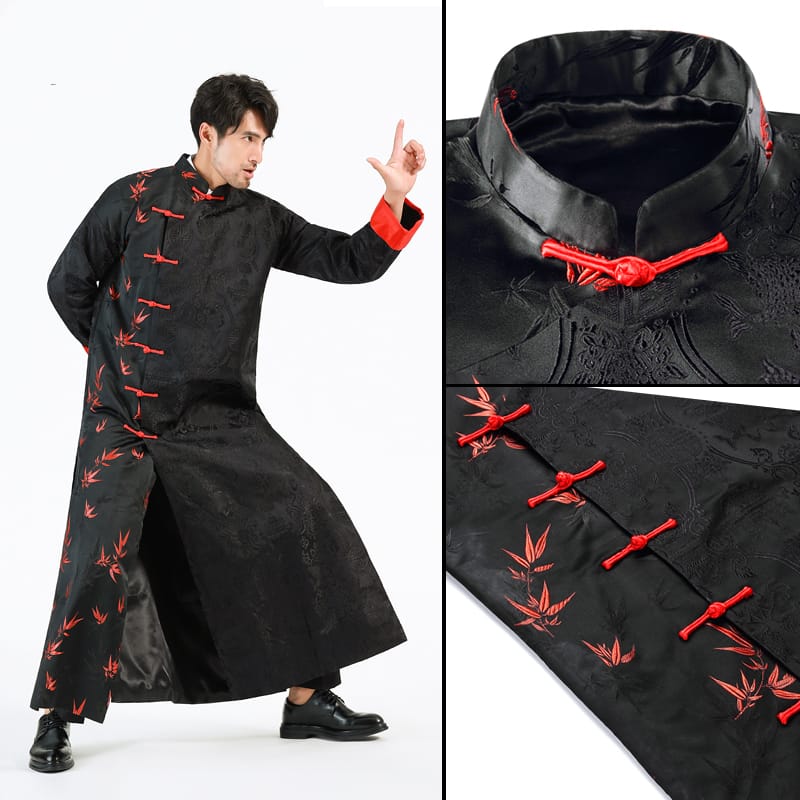 葉っぱ柄ジャガードがとても豪華な長袍。会席や演武の衣装に最適