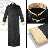黒天龍のジャガード紋様がとても豪華な長袍。フォーマルな会席や演武の衣装として最適。