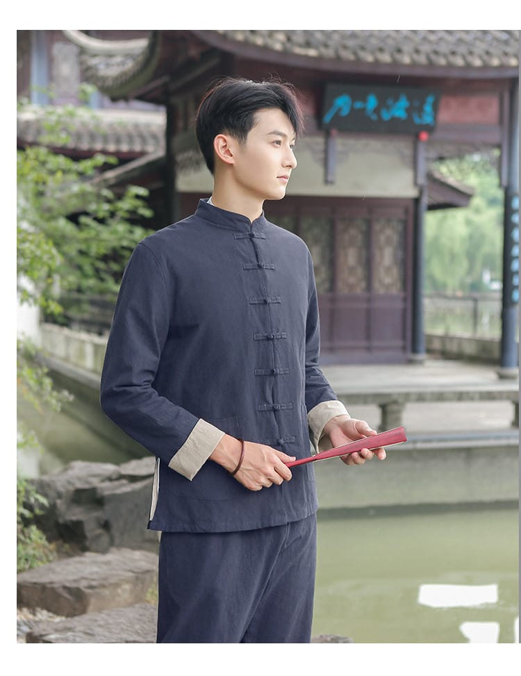 メンズのチャイナボタンのスーツ