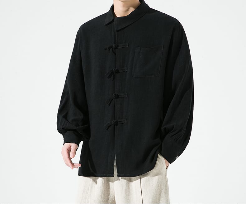 メンズの斜め前立てシャツ