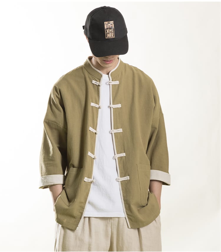 男性用の中国風の半袖シャツ