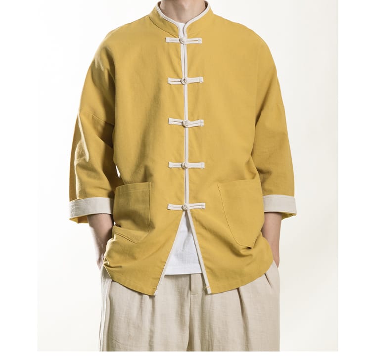 男性用のチャイナボタンの半袖シャツ