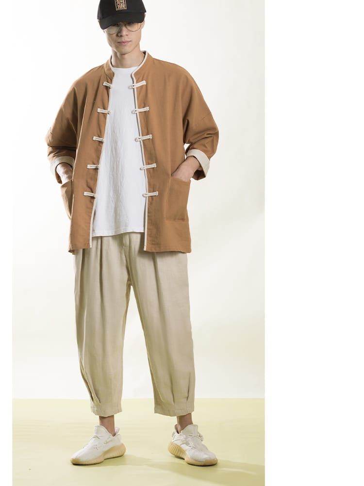 メンズのチャイナ風カジュアル半袖シャツ