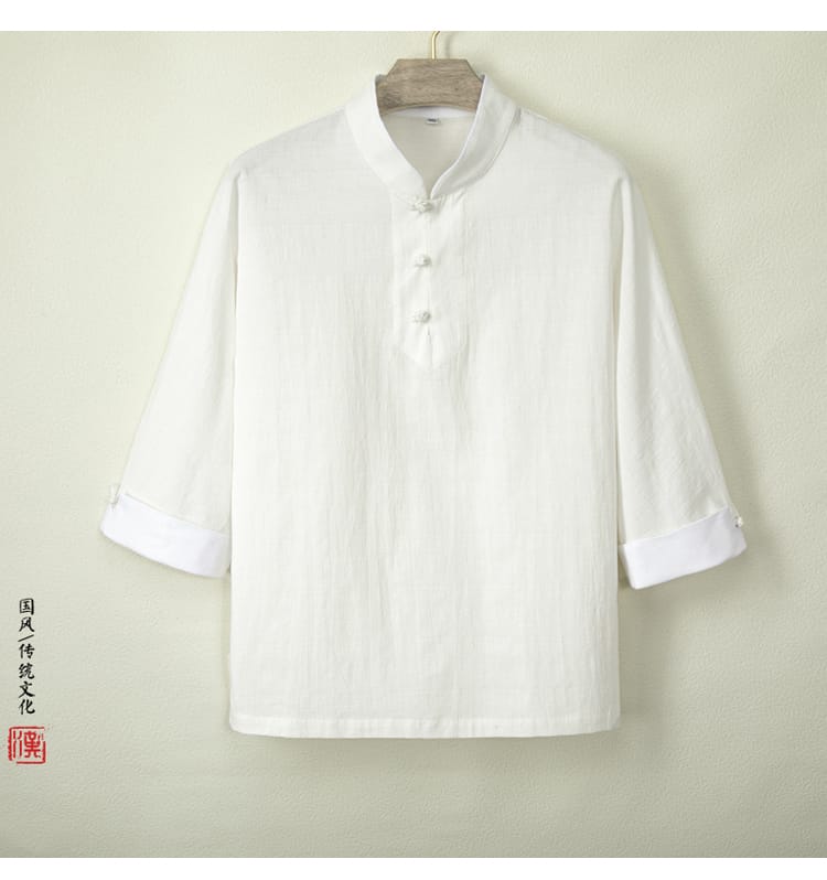 綿麻素材のチャイナシャツ