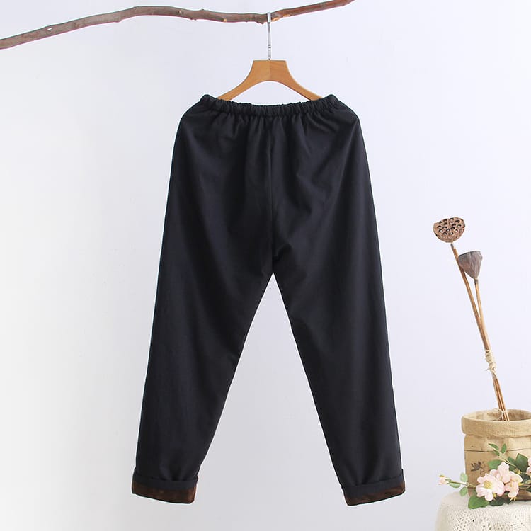 メンズのベルベット起毛チャイナパンツ